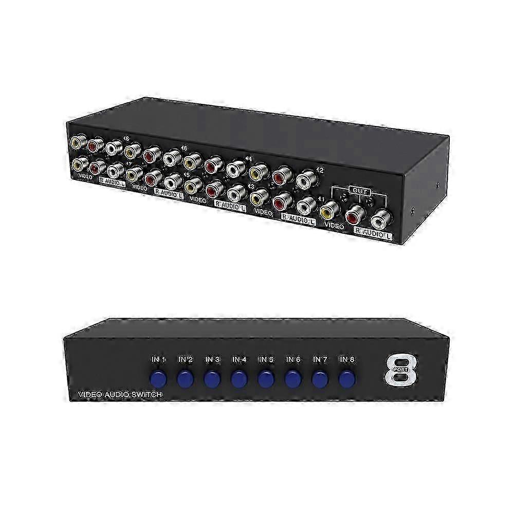 8 Portas RCA Composite Audio Video AV 8-Way Switch Selector Switcher Splitter Box