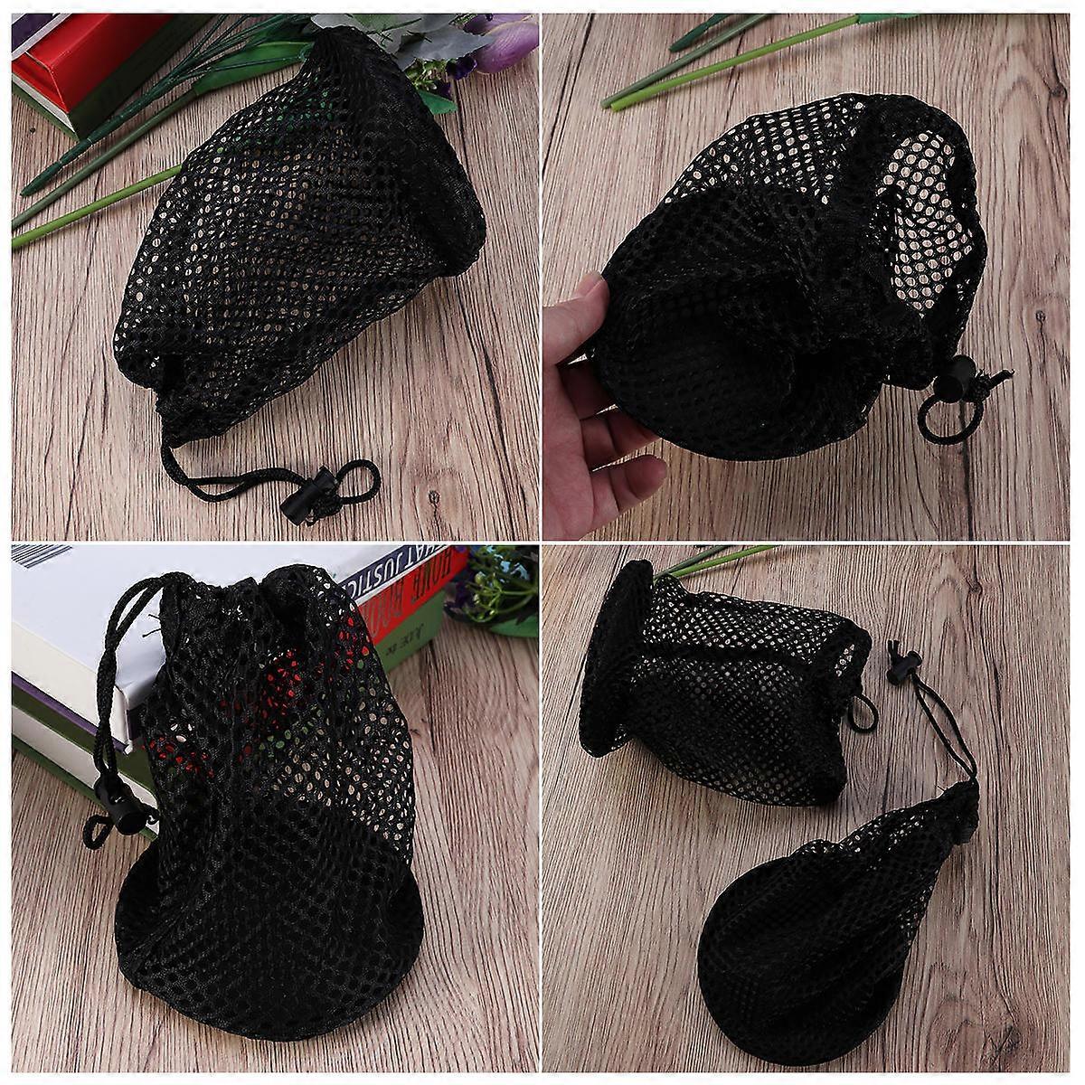 Compact Golf Balls Storage Bag Mesh Drawstring for Items Black 2Pcs