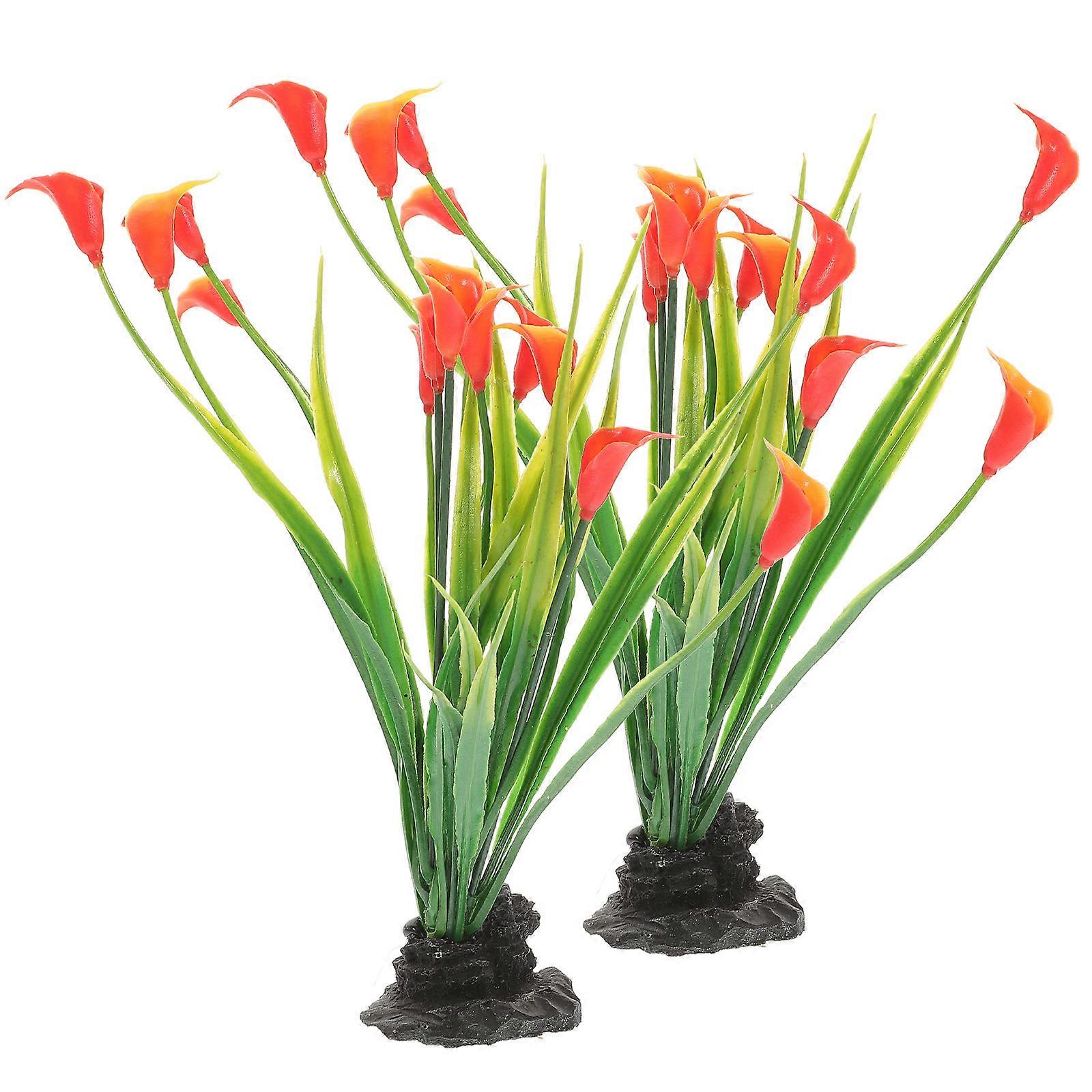 Fish Tank Artificial Plant Decorative Fish Tank Plant Aquarium Accessory Assorted Color Lifelike Appearance 2Pcs