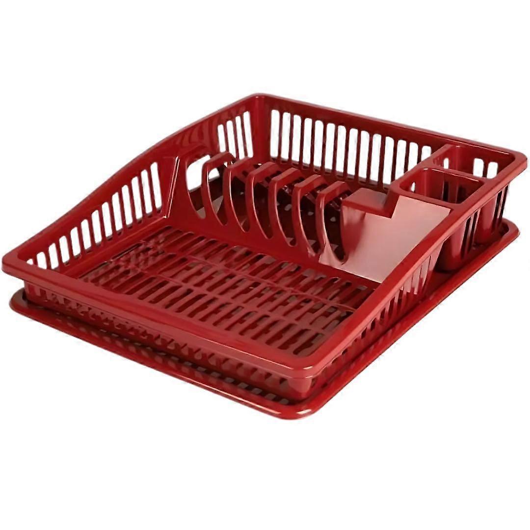Stylish Dish Drying Rack with Plate Ruby Wine 38.5cm - Durable Plastic Kitchen Organizer Room Utensils - Sturdy