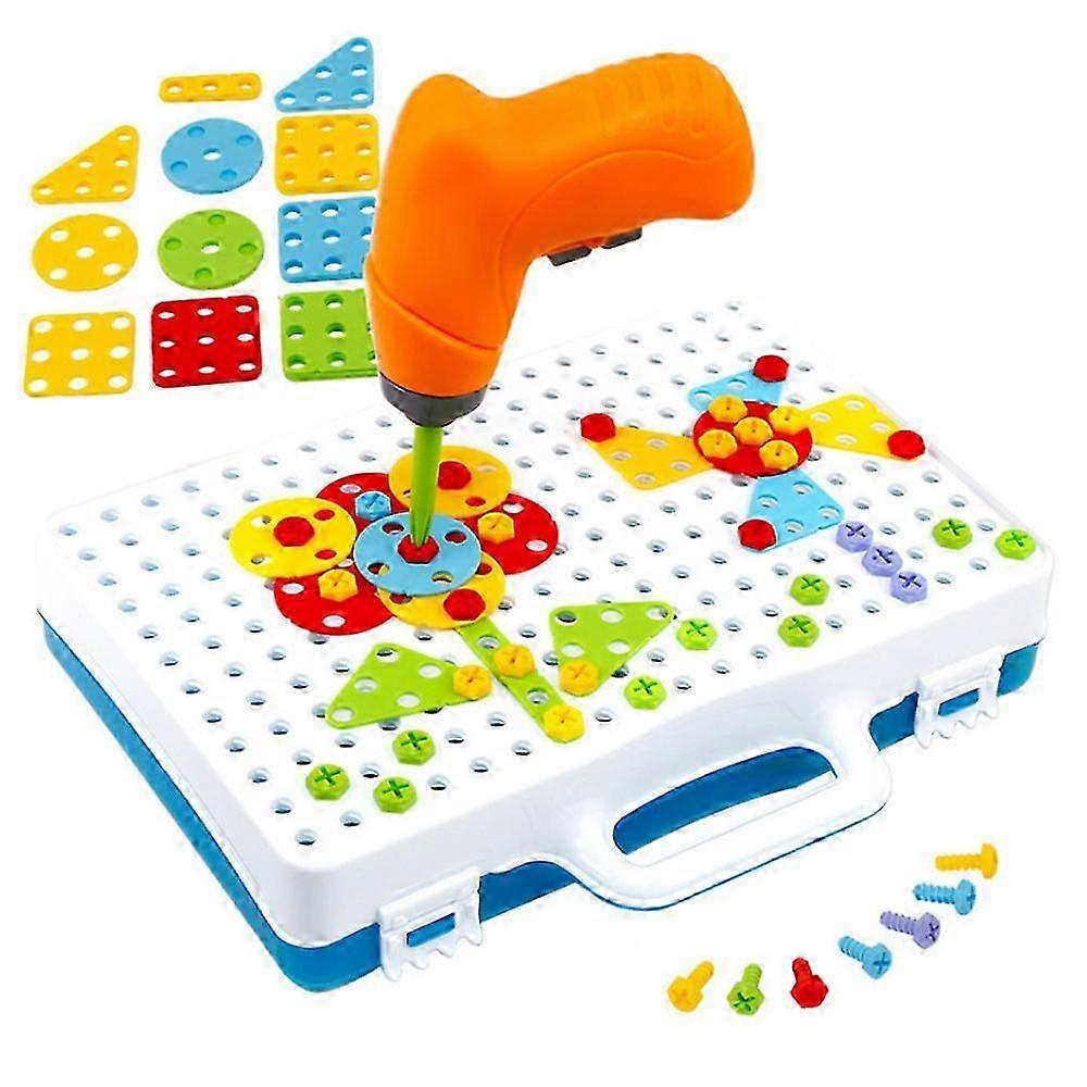 Creative Mosaic Puzzle Toy With Electric Drill Screw Tool Set, Diy Construction Engineering Building Blocks Stem Learning Toy