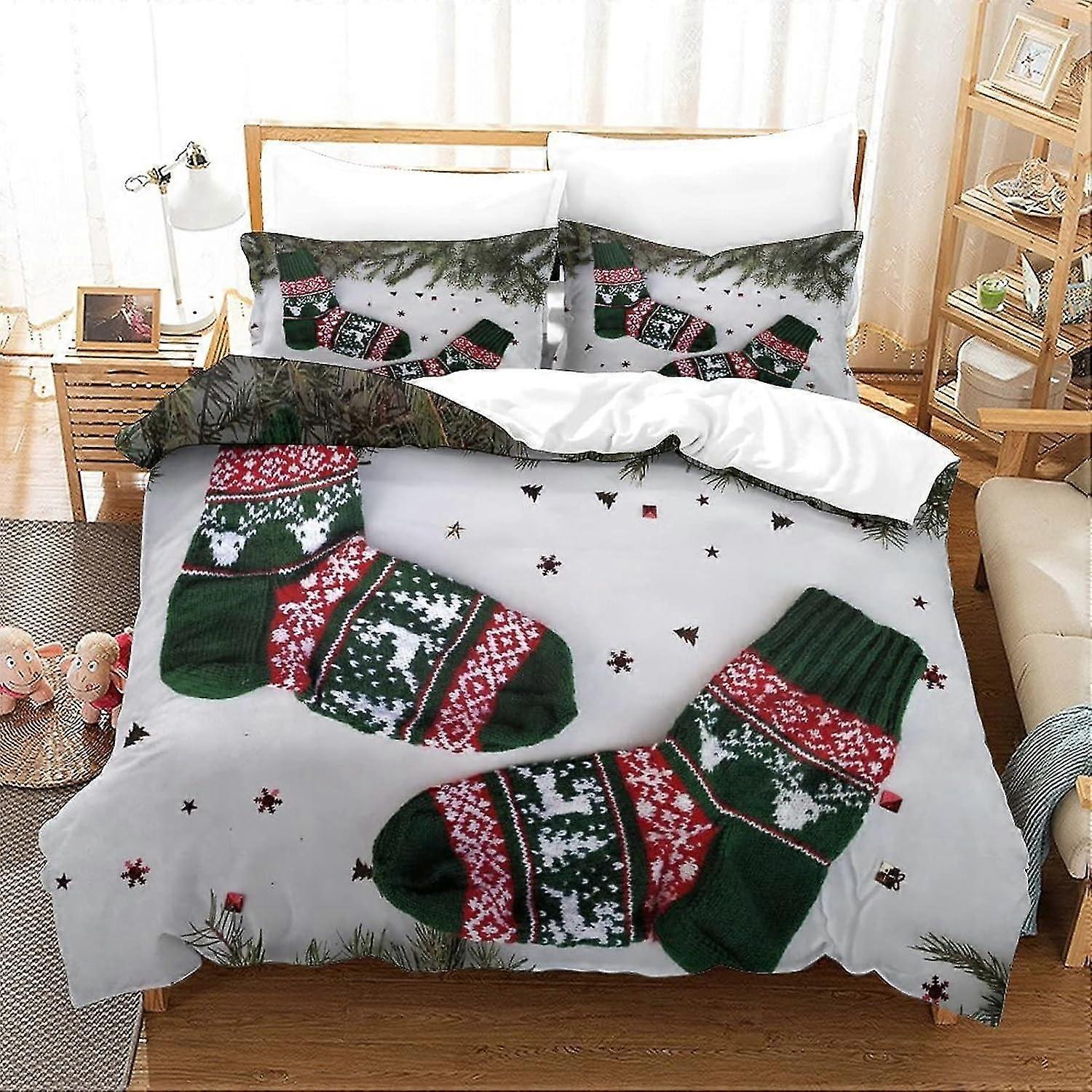Capa de edredom de impressão 3D de Natal Conjuntos de cama Colcha com zíper Conjunto de 3 peças Soft Easy Care para jovens e adultos