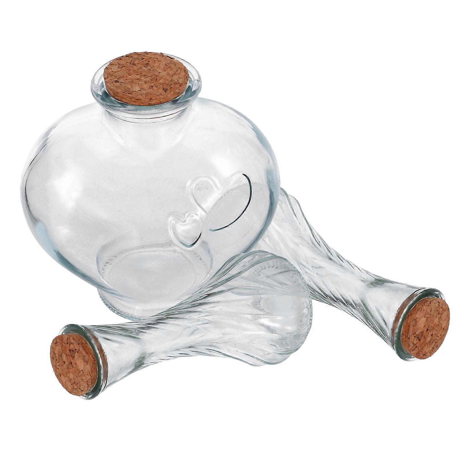 Glass Spell Jars Heart Bottles Wedding Keepsake Home Display Elegant Decorative Wishing Containers Unity Sand Ceremony Vase With Cork Stoppers 3Pcs