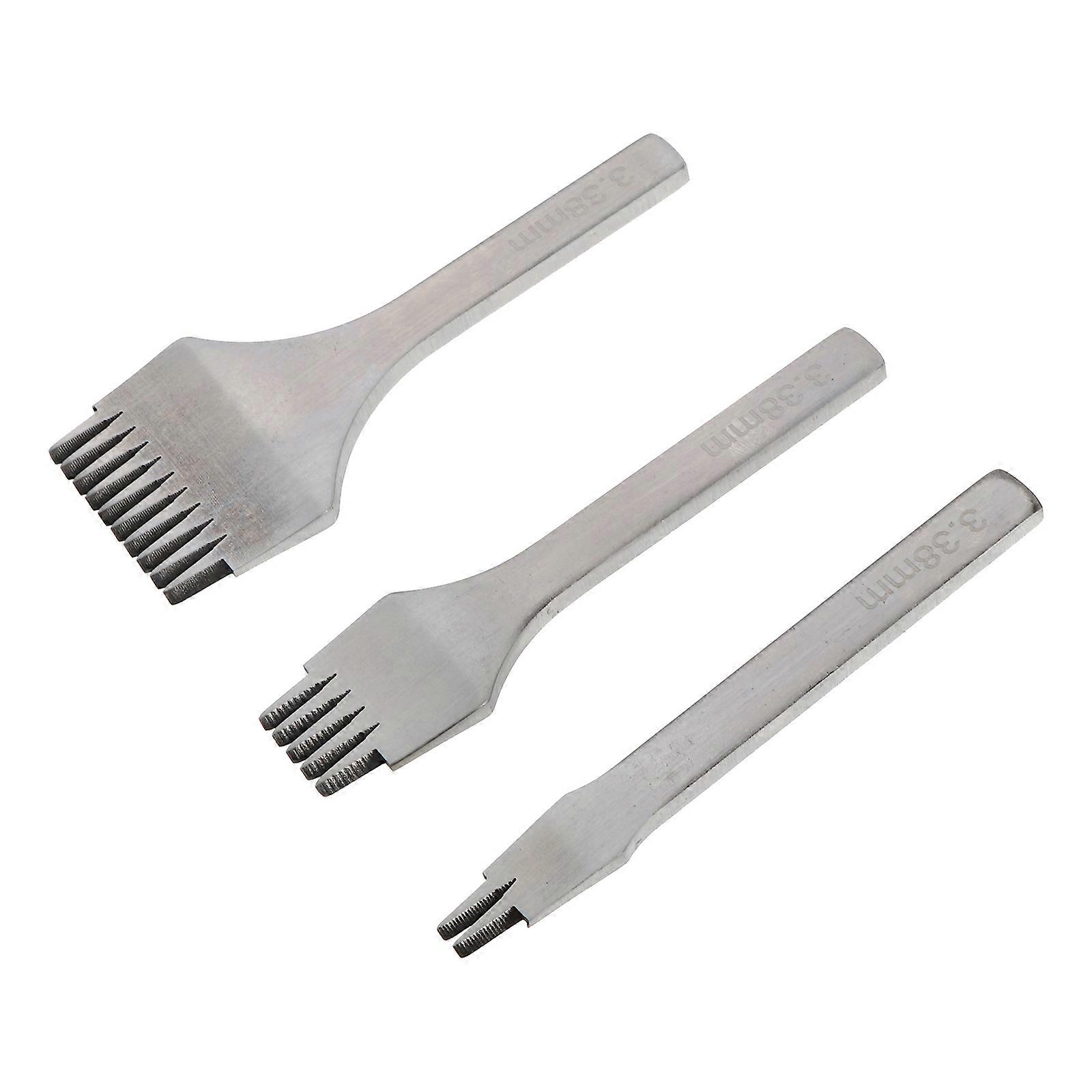 Round Stitching Punch Tools Prong Leather Craft Tools Belt Making Silver 3Pcs