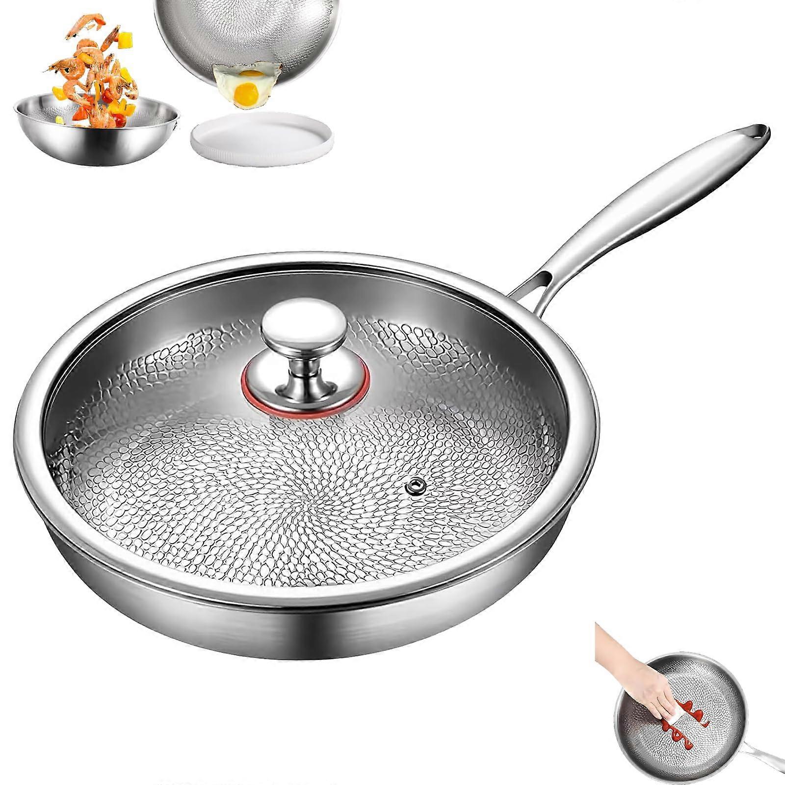 Hammered Titanium Pan Pro with Lid, 30 cm Non-Stick Uncoated Scratch-Resistant Cooking Pan by Siraatskitchen