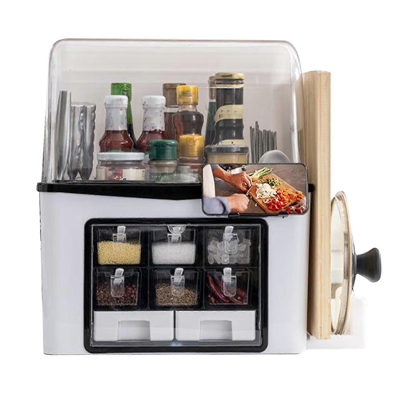 Seasoning Jar Storage Box Versatile Space Saving Spice Jar Storage Container With Dustproof Cover For Home Kitchen