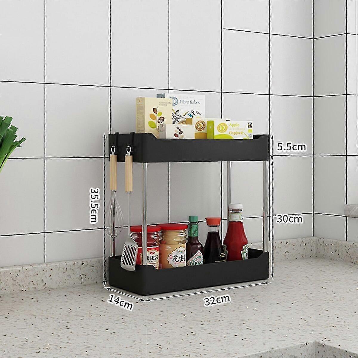 2 Nivå Under diskbänk Förvaring Organizer Multifunktionsställ Badrum Kök Organizer Förvaring Multipurpose Hållare Rack för kök