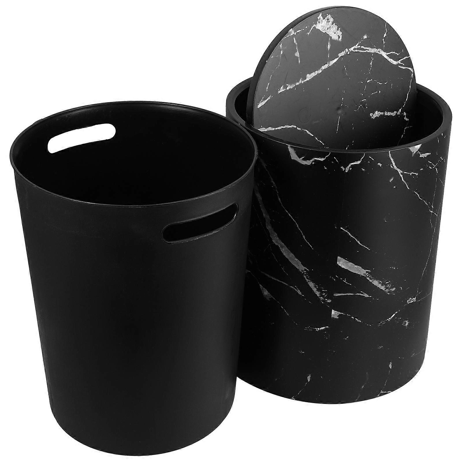 Marble Pattern Double Trash Can with Swing Lid   Space Saving Plastic Garbage Bucket for Kitchen, Bathroom, and Office Use