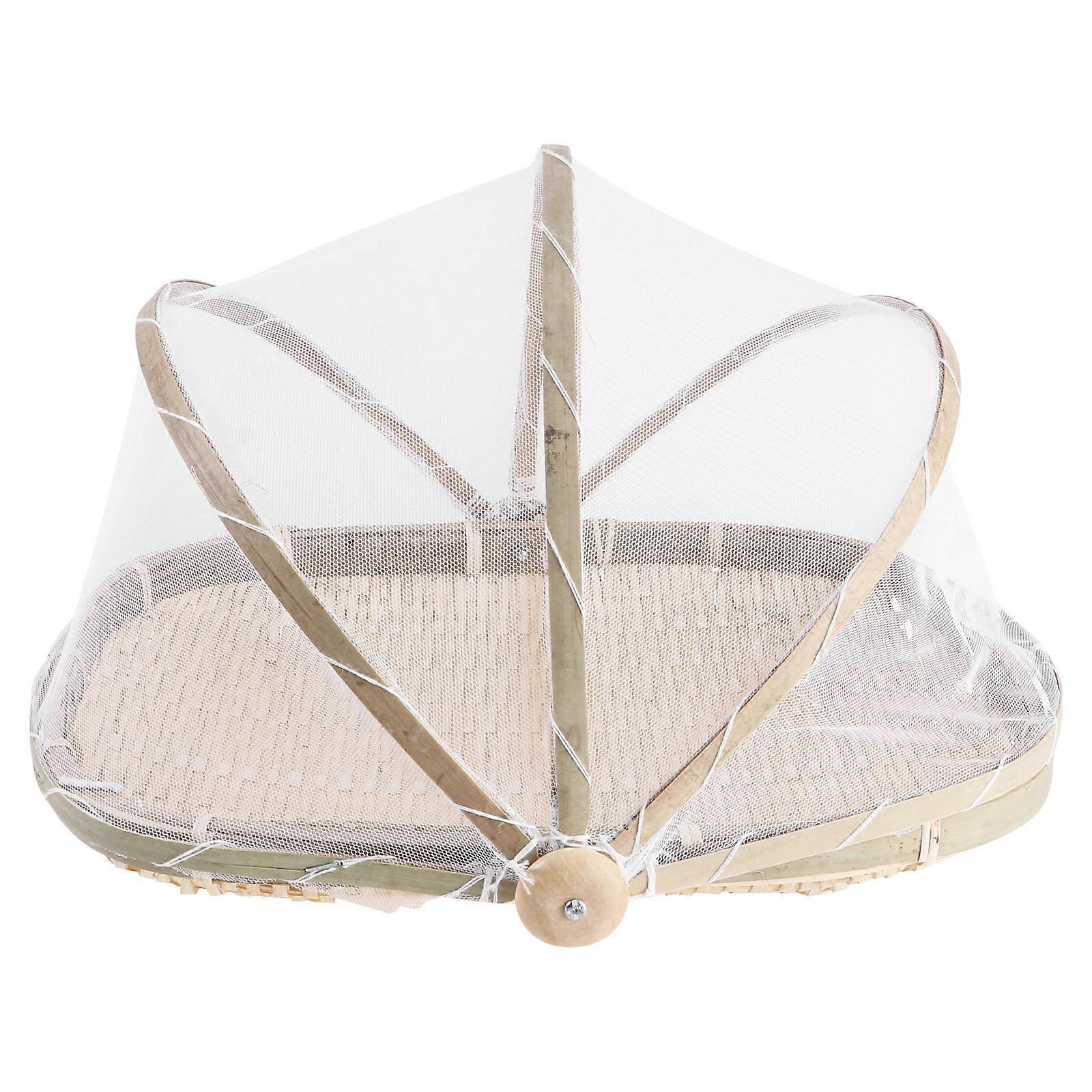 Bamboo Woven Basket for Storage with Net Yarn Cover Khaki Portable and Lightweight Easy to Clean