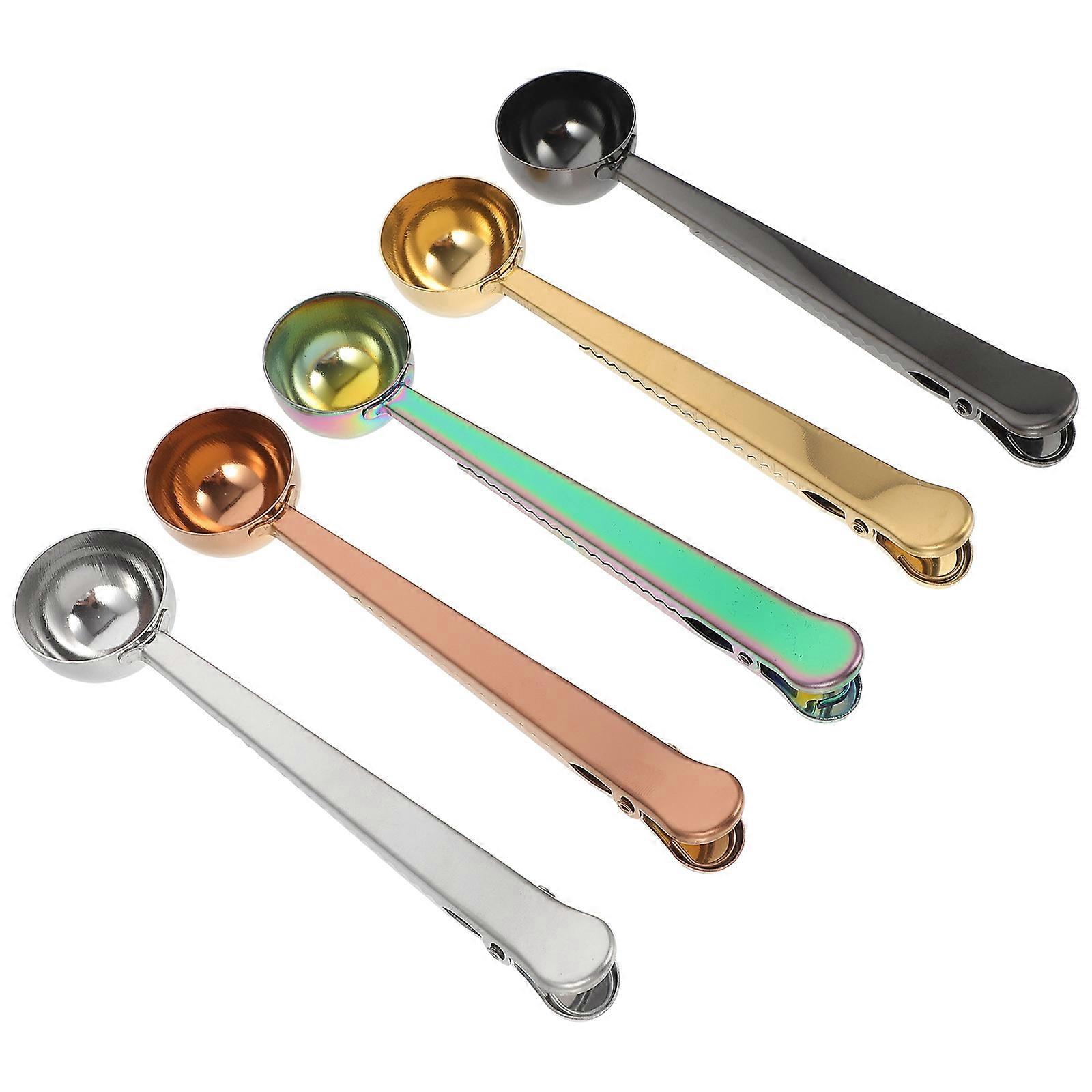 Coffee Bean Spoon With Bag Clip For Tea And Powder Scooping 5Pcs