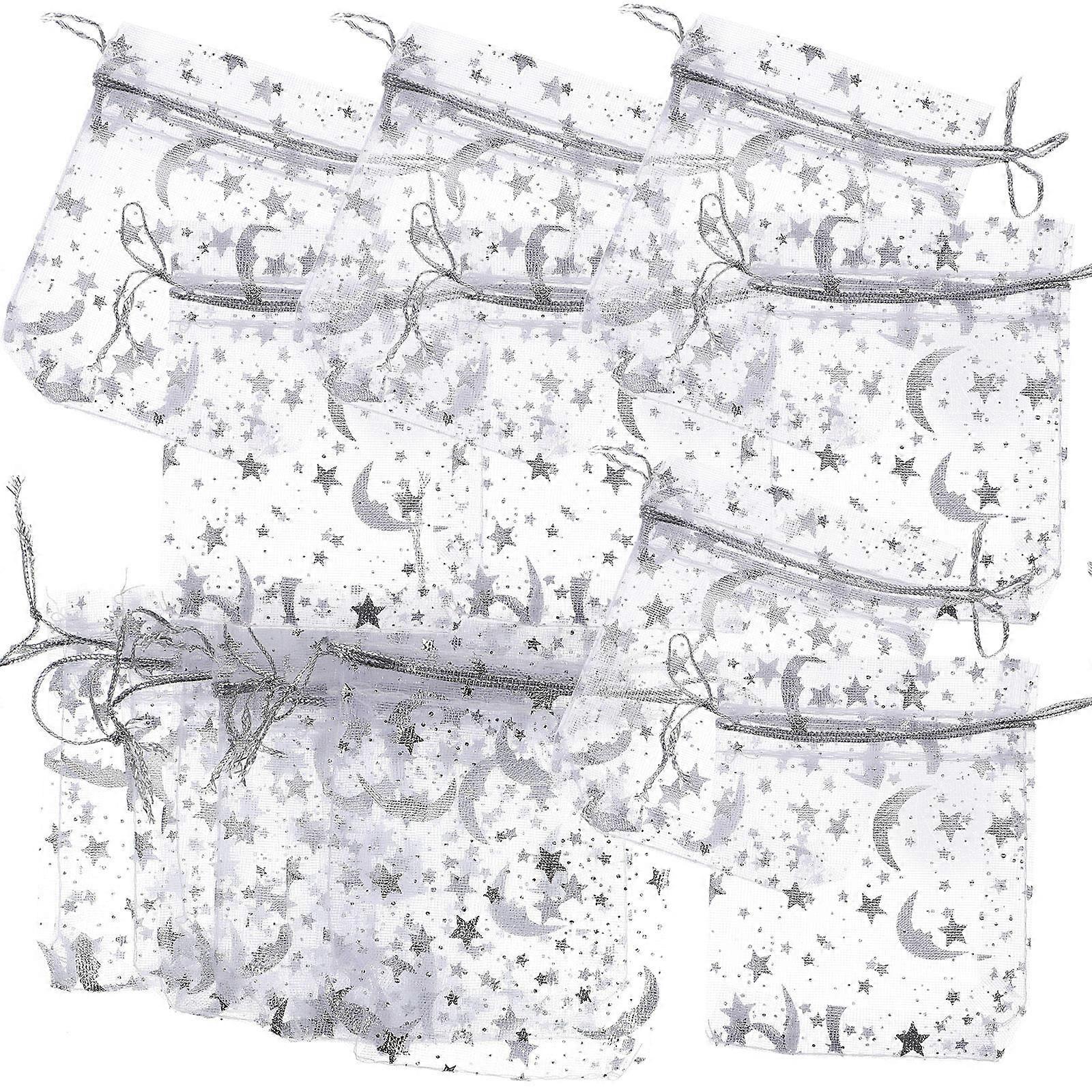 Pochette en maille Fermeture à cordon de serrage Sacs d’emballage Style de mariage Rectangulaire Blanc 100Pcs