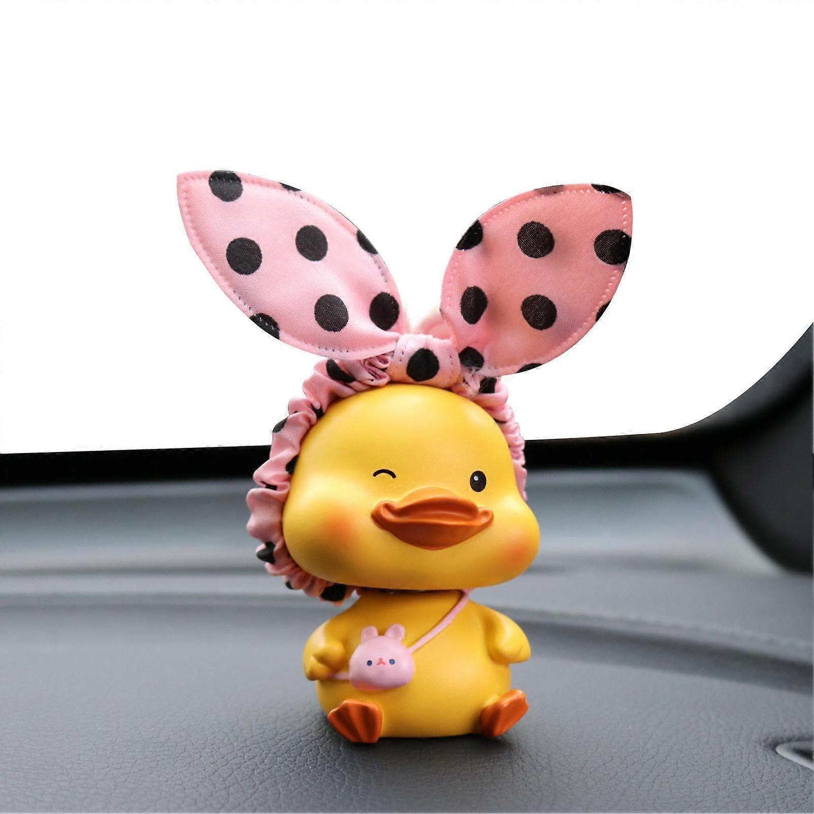Duck on Dashboard Ornament with Head - Cute Dashboard Decoration for Cars, Dog Lovers, Black Polka Dot Design