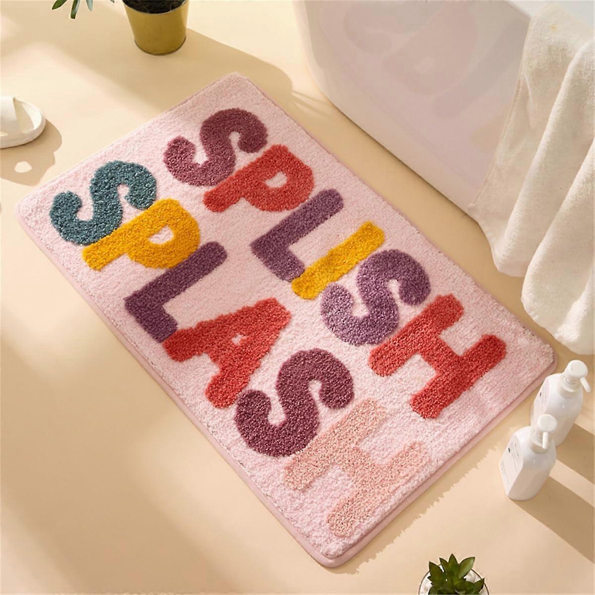 TPR NonSlip Bath Mat for Children, Soft Plush Microfibre Bathroom Mat, Super Absorbent Short Plush Rug, Splish Splash Bath Mat (40 x 60 cm)