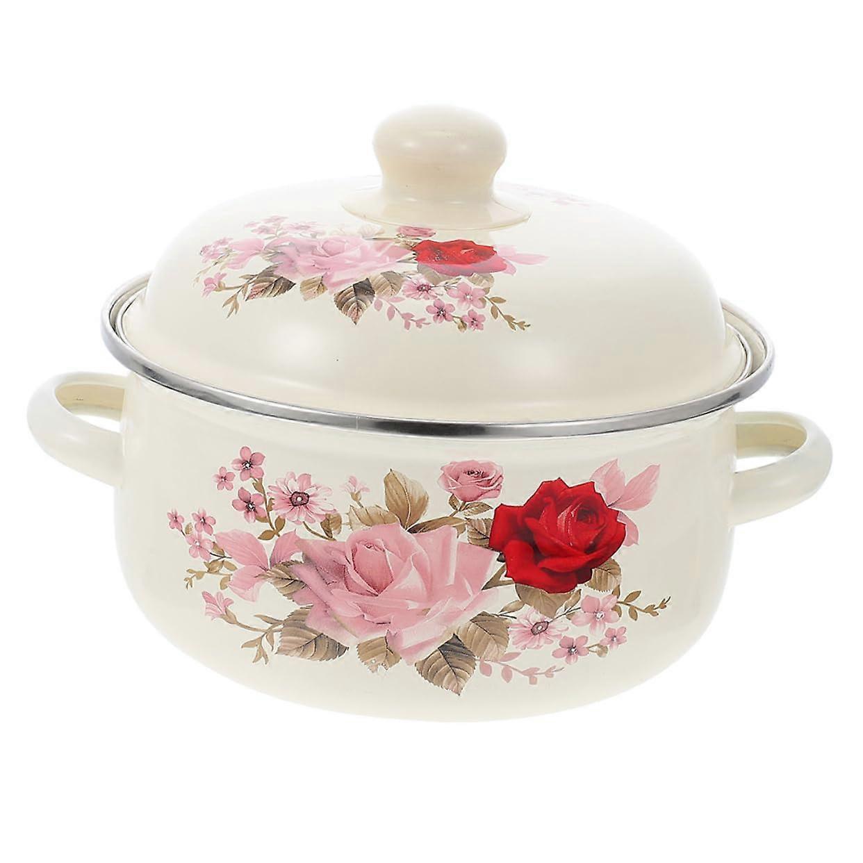 Multifunctional Enamel Soup Pot with Lid Vintage Cooking Pot for Stews Soups and Healthy Dishes Heat Resistant for Cookers Induction
