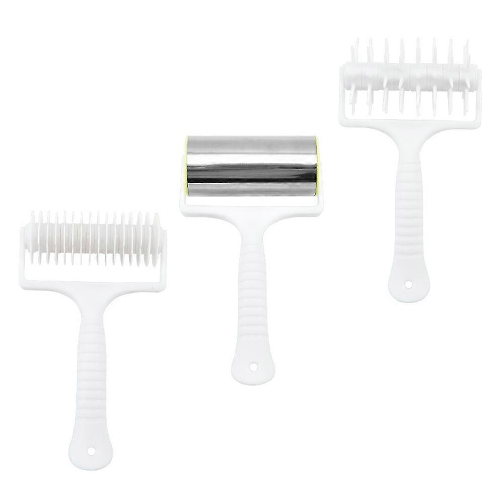 Pizza Punch Roller Kit Professional Baking Tool Cylindrical Shape White Plastic Hole Punching 3Pcs