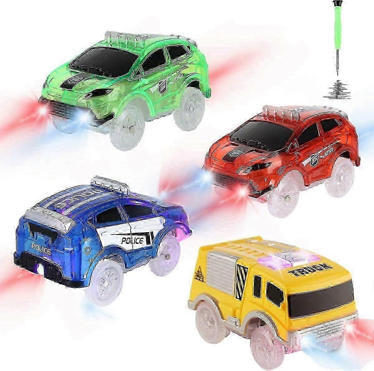 SBSG Tracks Cars Only Replacement, Flex Track Race cars for Magic Tracks Glow in the Dark, LED Lights Up Battery Operated Snap N Glow Trax cars Access