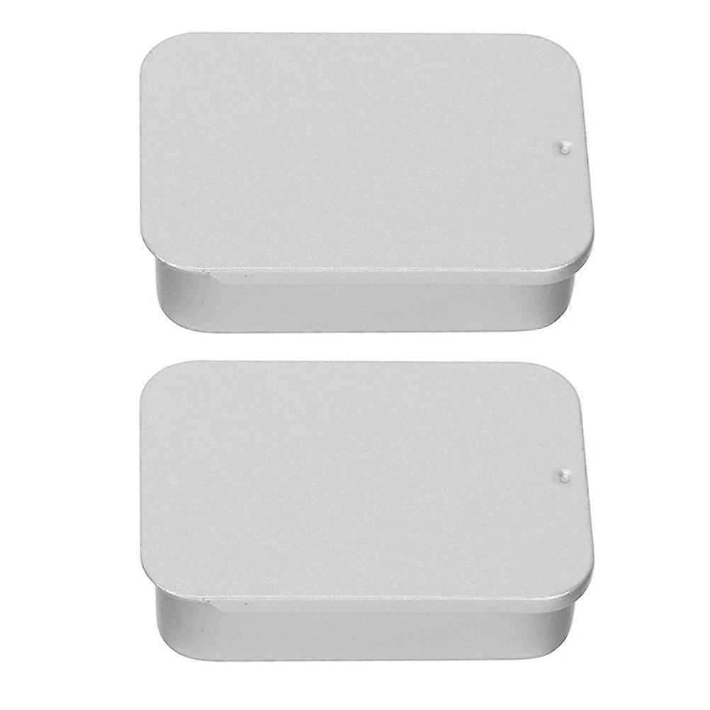 Silver Tinplate Storage Box with Slide Top for Candies and Small Items Multifunctional Portable Desktop Organizer 2 Pieces