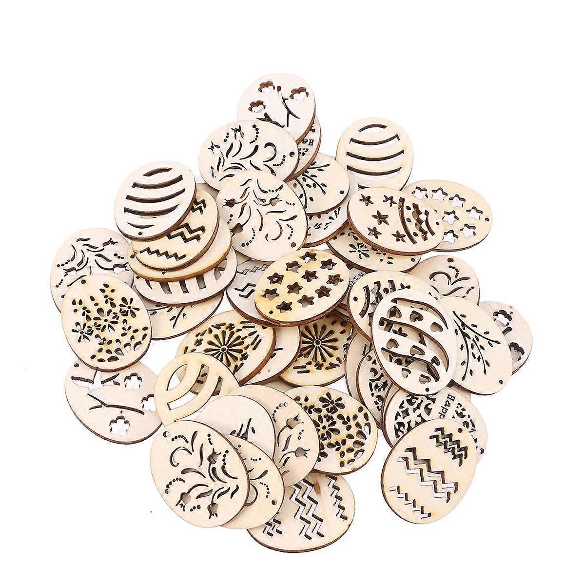 25pcs Easter Egg Shape Wooden Pieces Cutouts Craft Embellishments Wood Ornament Manual Accessories for DIY Art (without Rope)