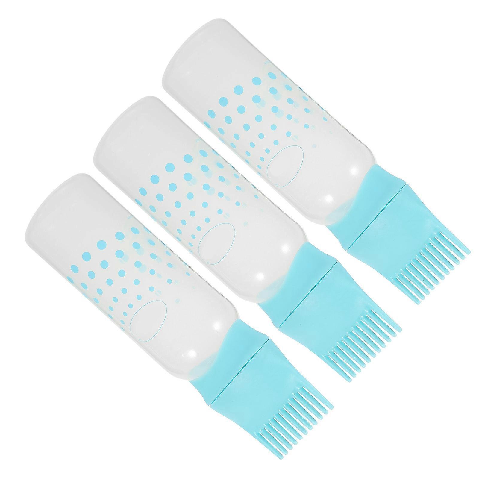 3pcs Colorful Hair Dye Bottles with Scale Lines for Home Salon Hairdressing Applicator Blue