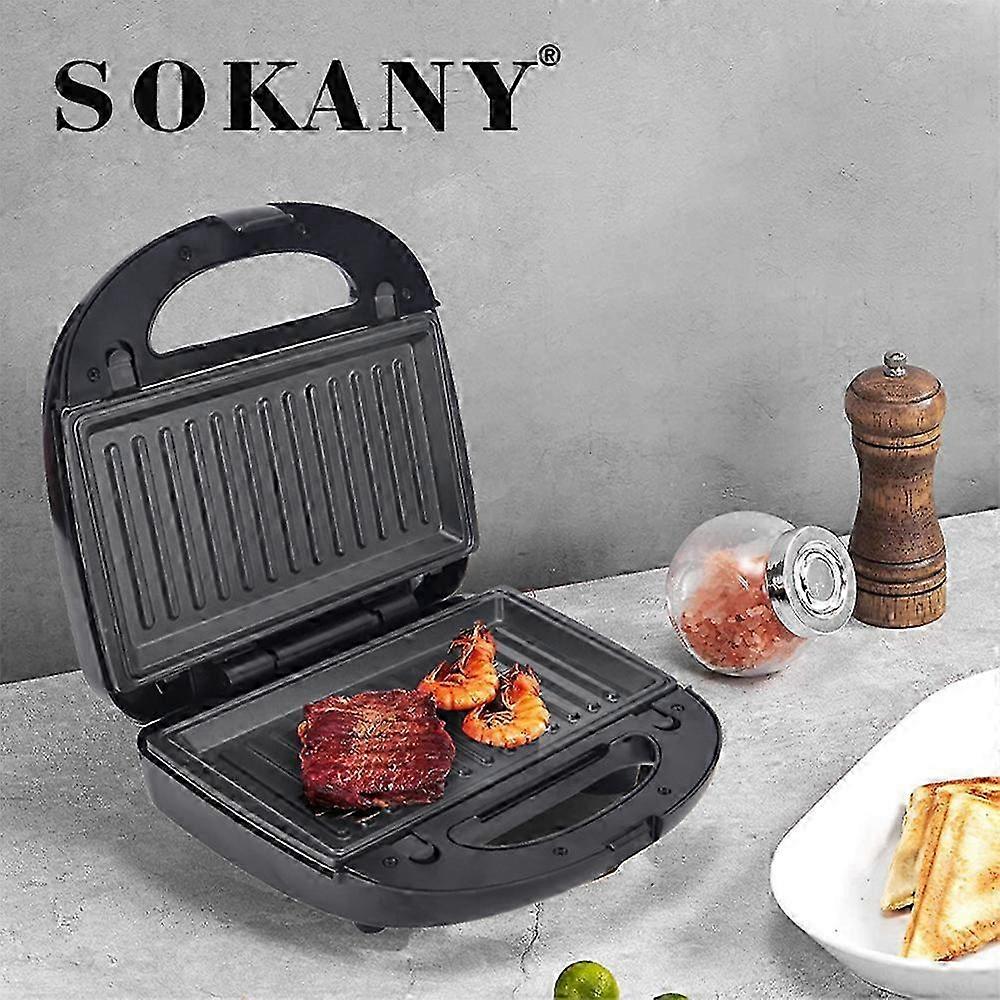 SOKANY SK908 6-in-1 Waffle Sandwich Maker & Grill - Compact Non-Stick Electric Waffle Iron with Removable Plates, 750W for Breakfast