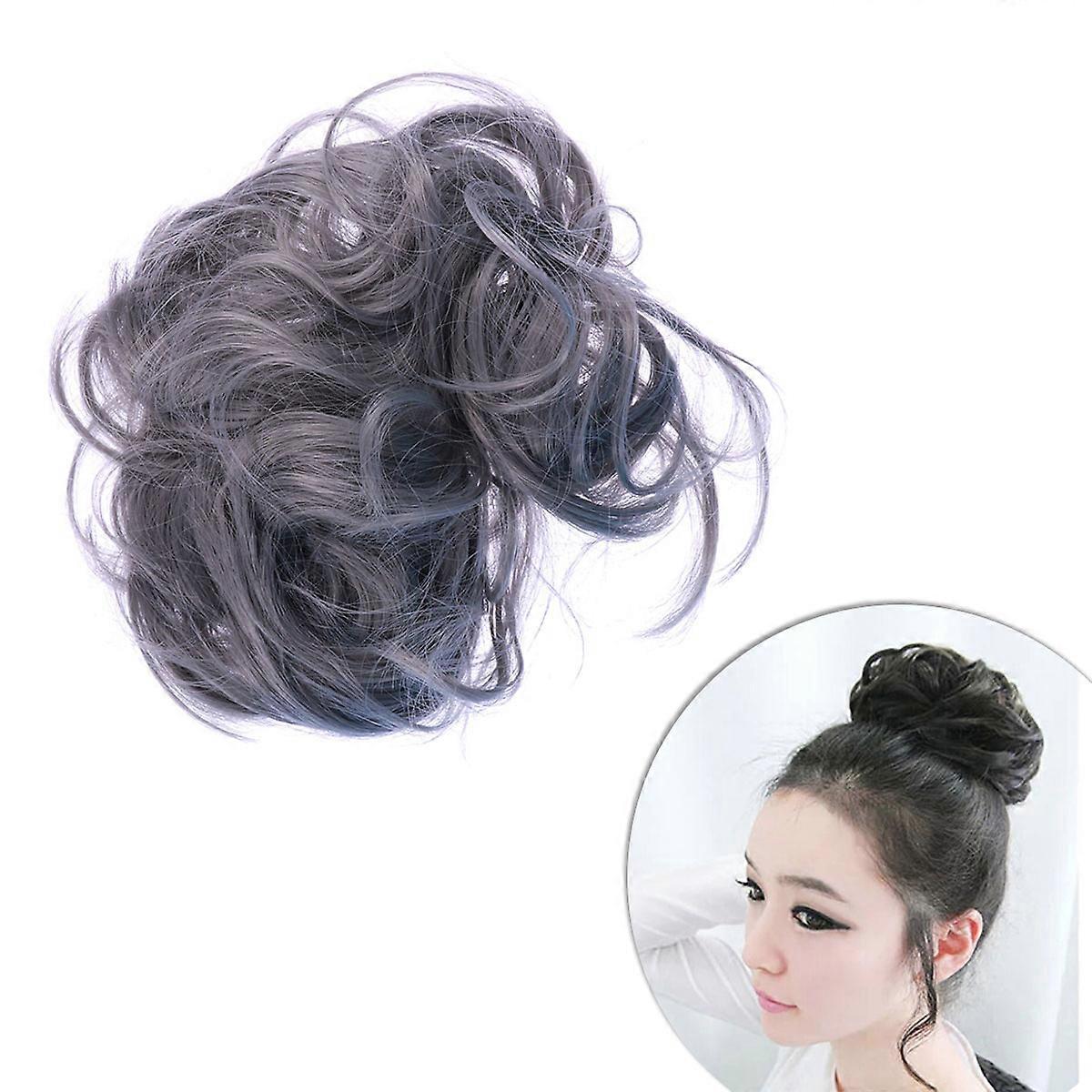 Wavy Synthetic Hair Bun Extension for Durable Long Term Use Silver Perfect for Party Photoshoots and Gatherings 1 Piece