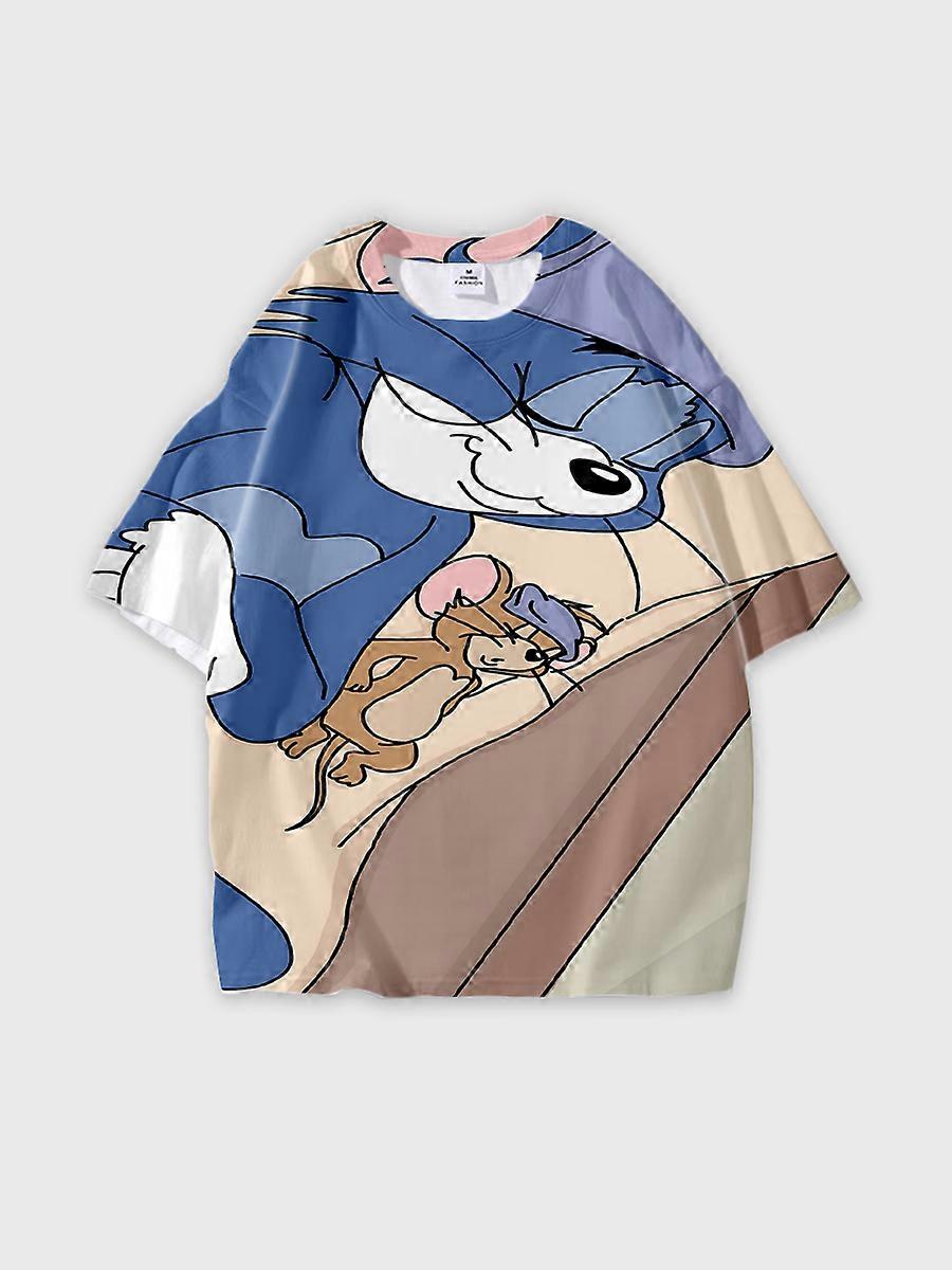 T-shirt round neck Cartoon Pattern loose short sleeve D2149