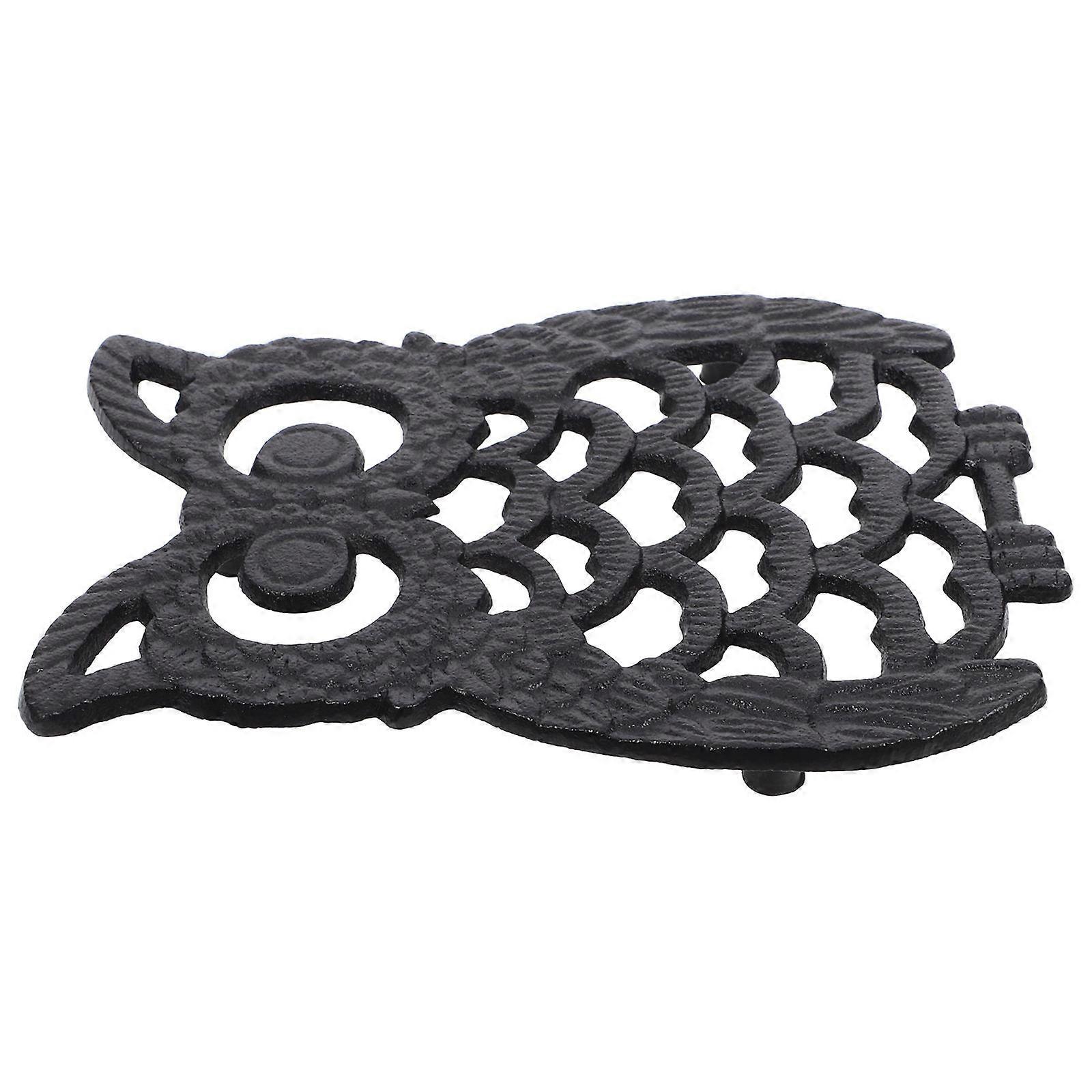 Decorative Owl Shaped Metal Trivet for Kitchen Table Heat Resistant Cast Iron and Rubber Non Slip