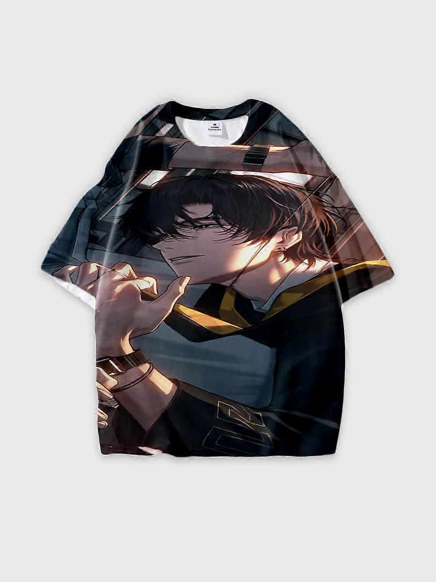 T-shirt round neck book Characters Pattern loose short sleeve B431