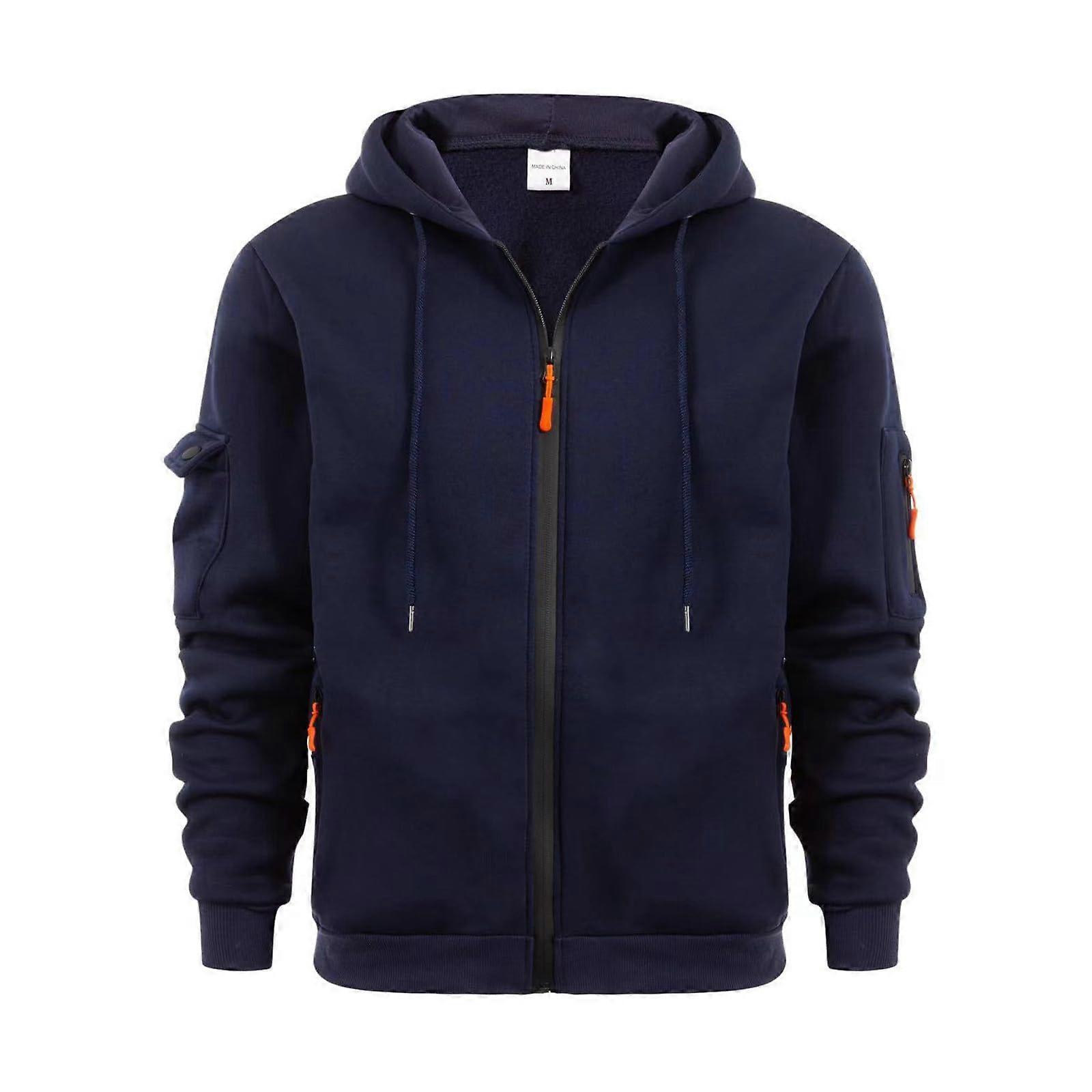 Sweatjacke Men's Solid Color Hoodie Jacket With Zipper And Front Pocket, Lightweight Transitional Navy Blue 3XL