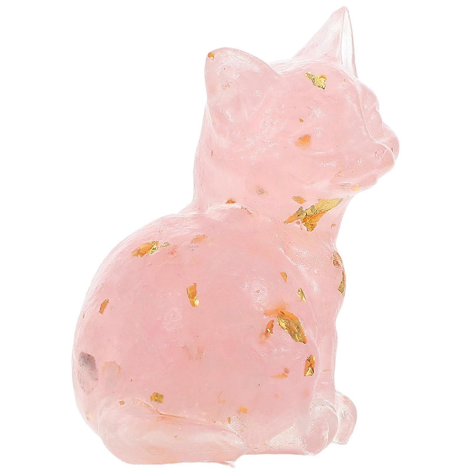 Resin Crystal Cat Statue Home Decor Desktop Ornament Pink 5.70X4.00X3.50CM 1Pcs