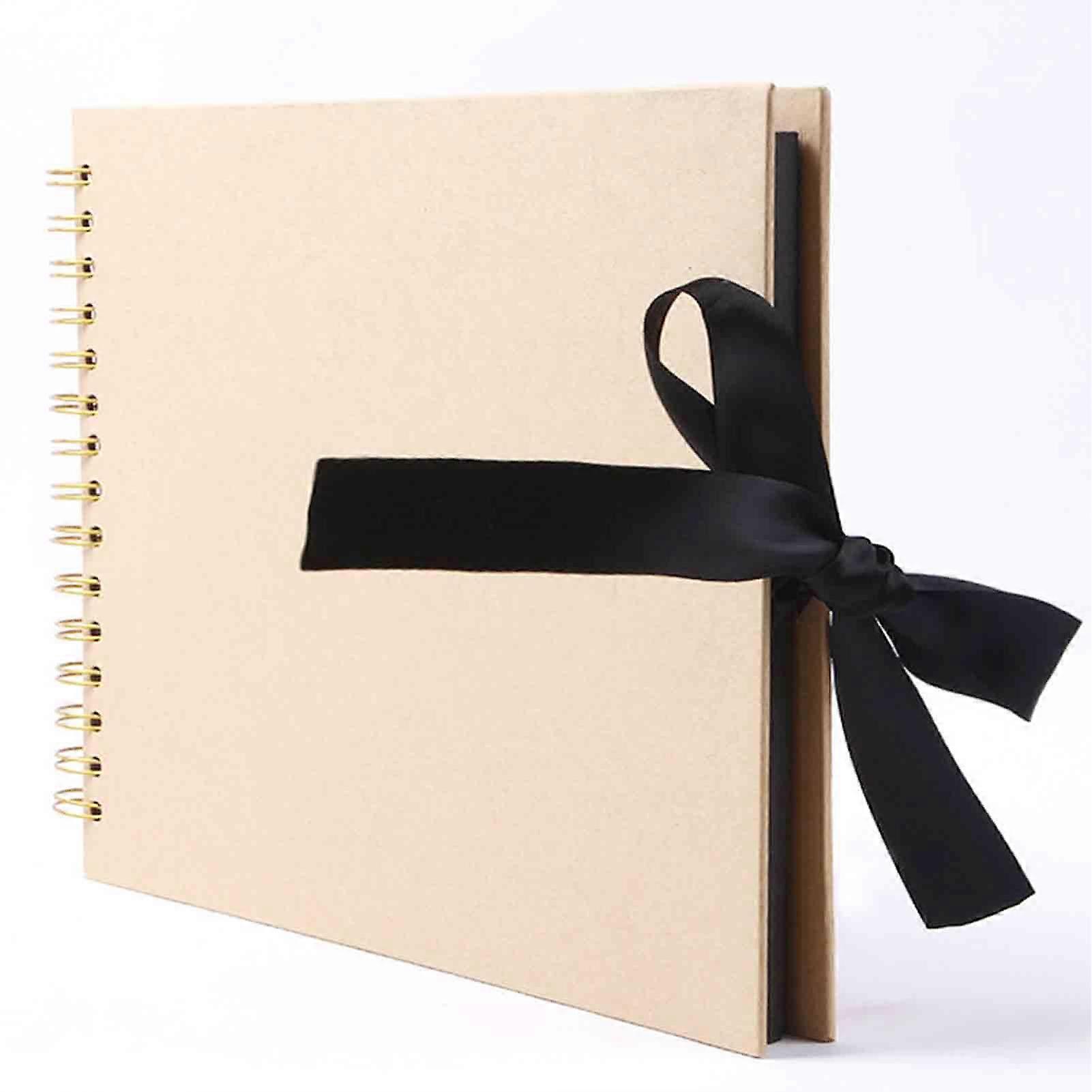 Scrapbook Album DIY 40 Kraft Paper Color Inner Pages Cover Flip Over Coil Gold Segmented Circlip Bow Ribbon