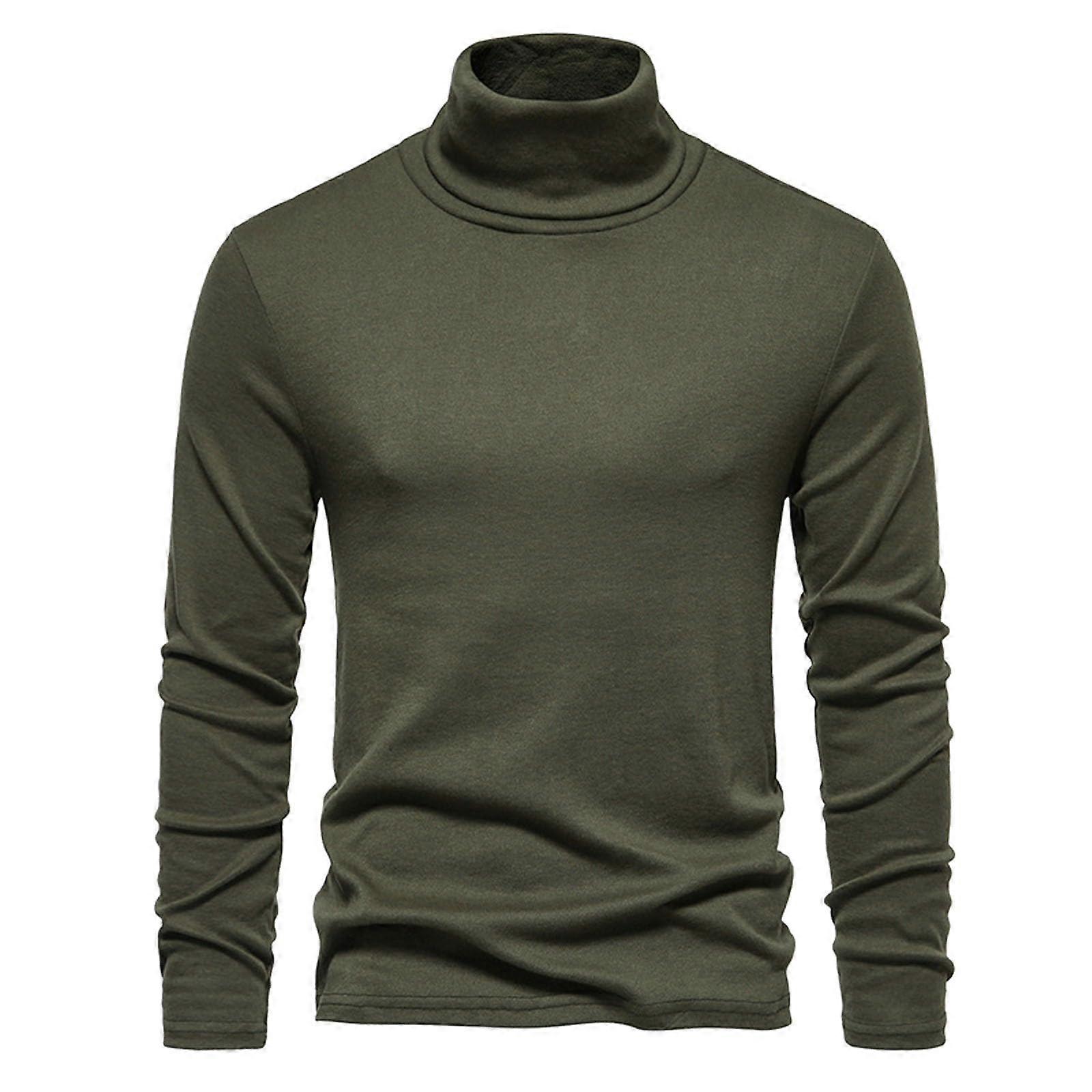 Rollkragenpullover Herren Slim Fit Langarmshirt Winddicht Stehkragen Strickpullover XXL Grün Warm Elastisch