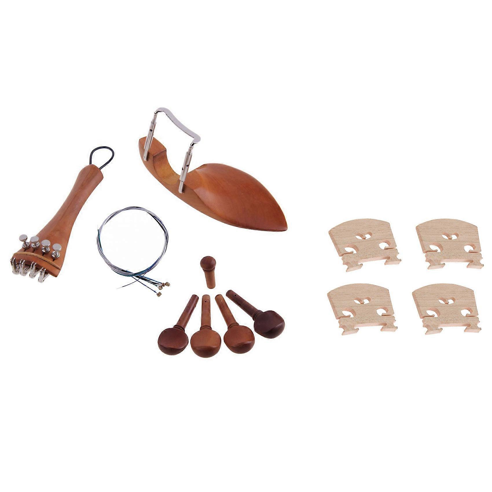 1 Set Chin Rest Tailpiece Fine Tuner Tuning Peg Tailgut Endpin Strings Kit & 1 Set 4/4 Maple Bridge