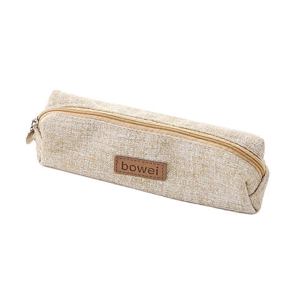 Beige PU Pen Bag with Handle for Storage Smooth Zipper Easy to Place in Handbag or Backpack 2Pcs