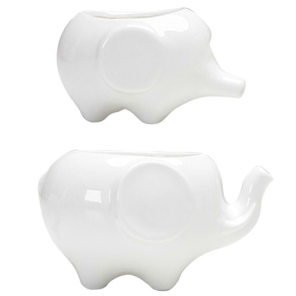 Succulent Planter Pot Elephant Ceramic White for Plants Use 2Pcs