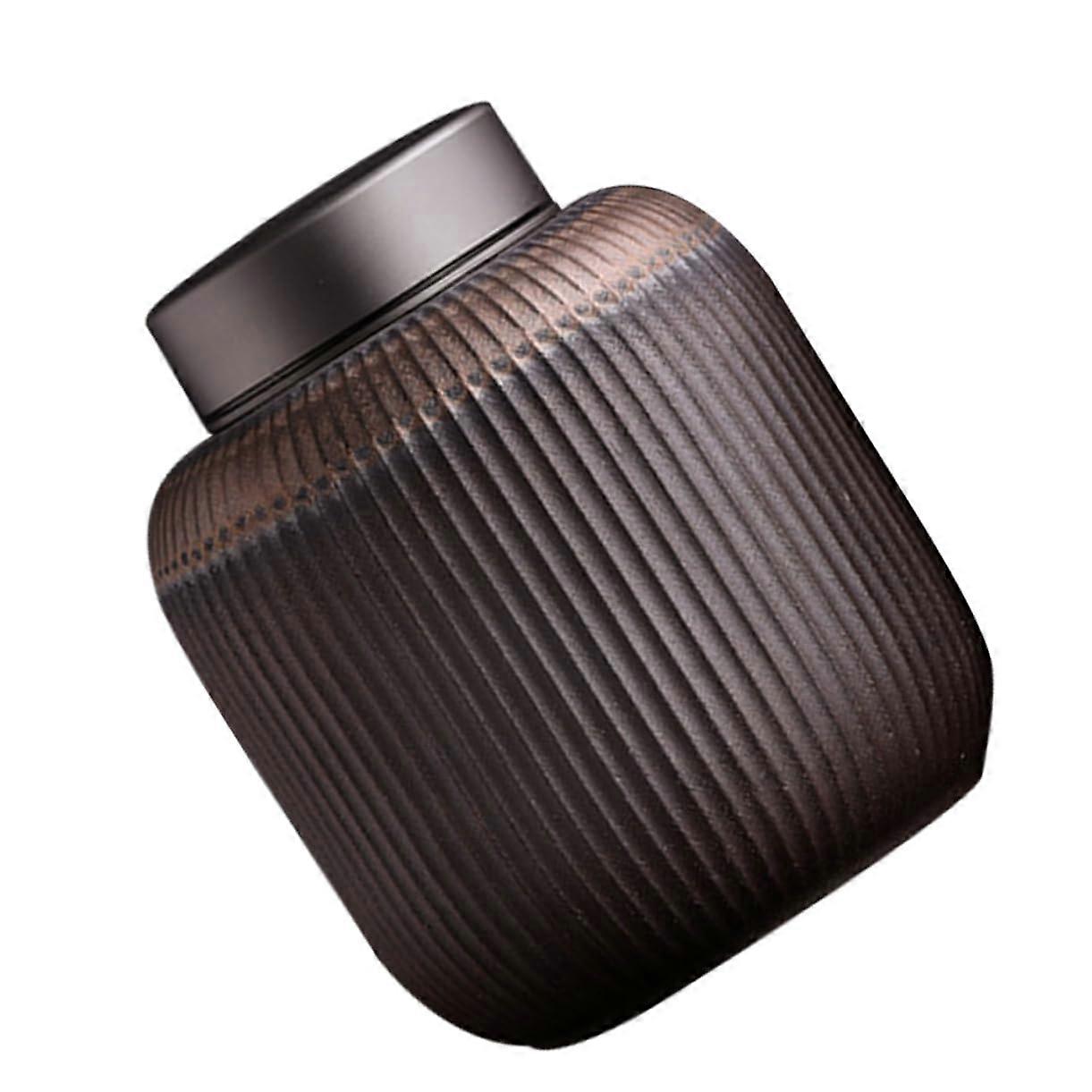 Sealed Tea Canister Ceramic Striped Pattern 12.50x10.00x10.00CM Multipurpose Storage Container for Home Use