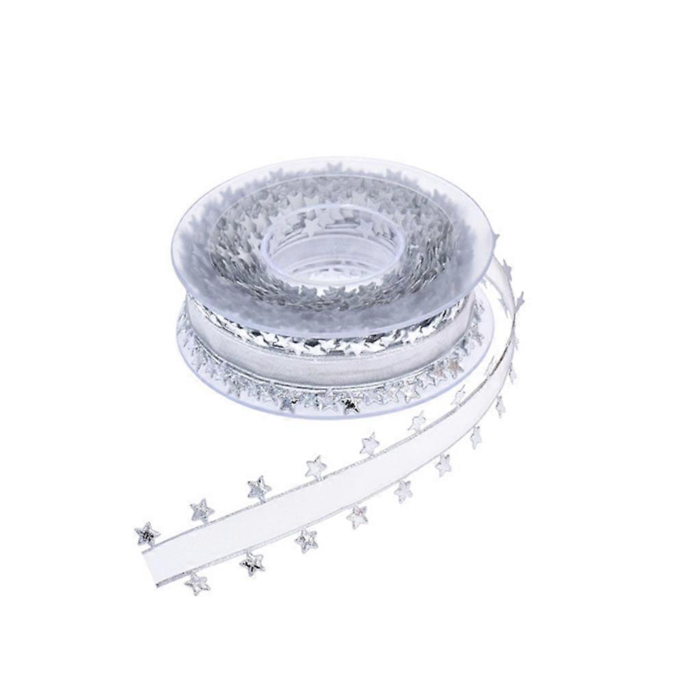 Festive Ribbon For Crafts And Decoration With Silver Pentagram Pattern 1 Roll