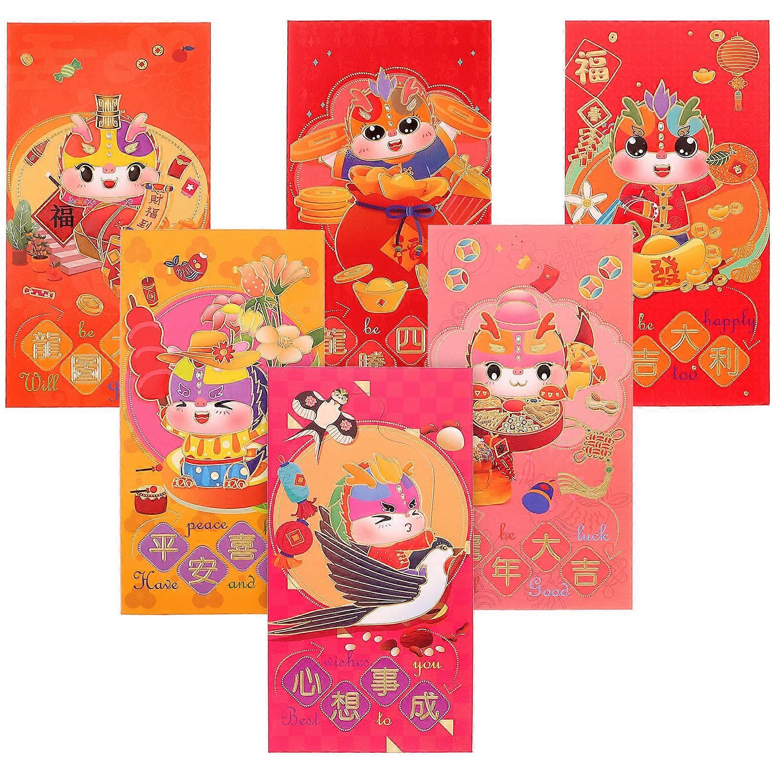 Dragon Pattern Red Envelopes for Money Storage Made of Paper Perfect for New Year Gifts 6 Pcs