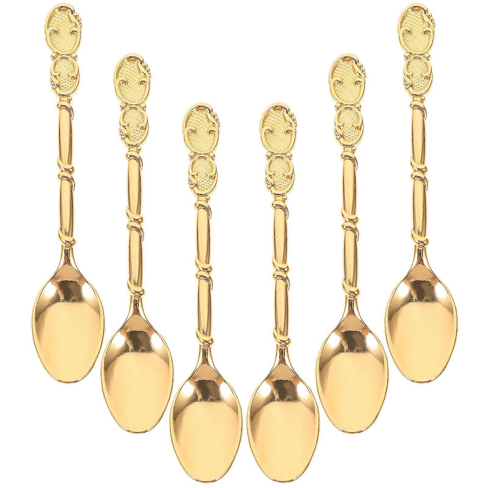 Retro Coffee Spoon For Dessert Time With Long Handle And Ergonomic Design Zinc Alloy Golden 1 Pcs