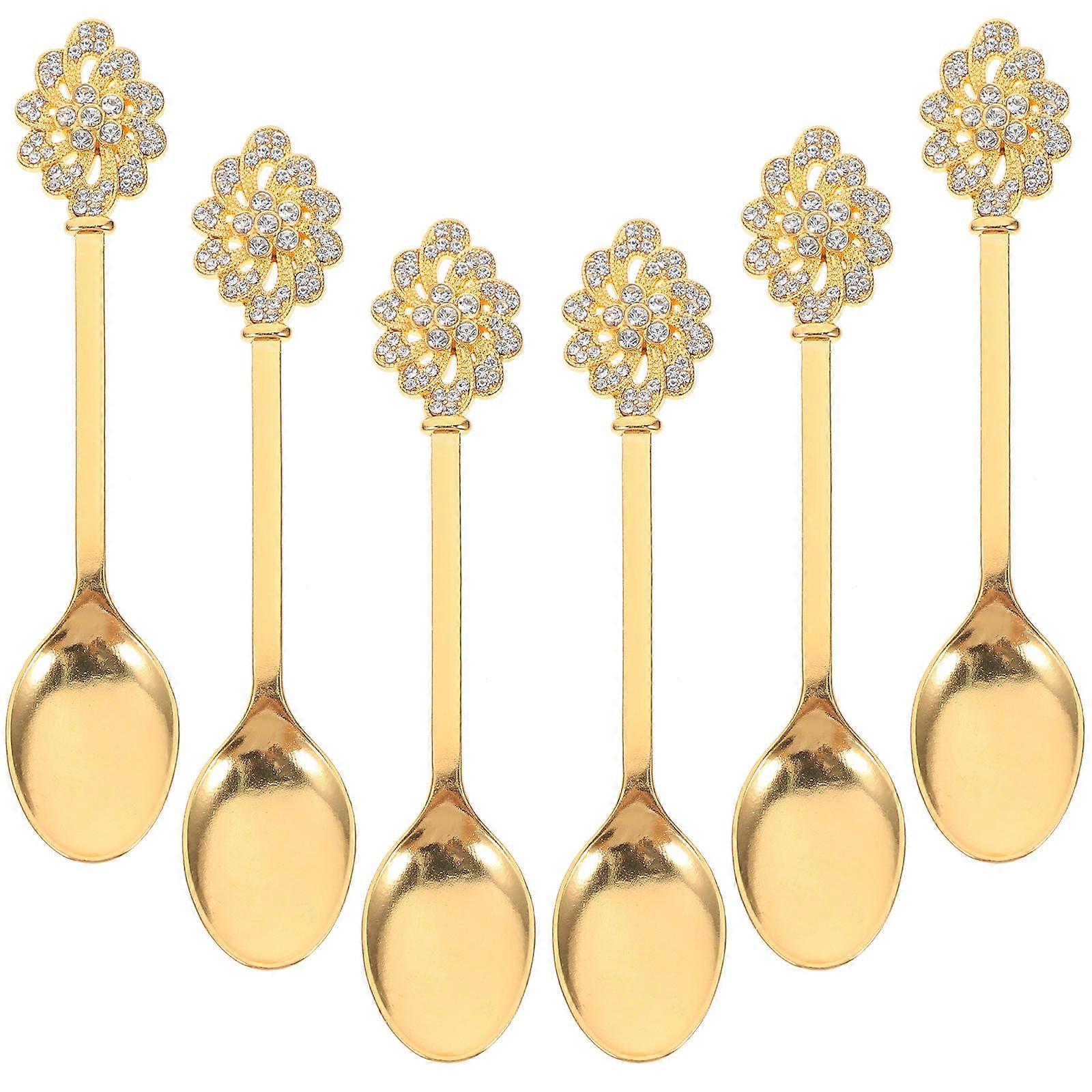 European Style Long Handle Dessert Spoon, Coffee Mixing & Tea Scoop, Rhinestone Decorated, Portable for Soup and Porridge Serving