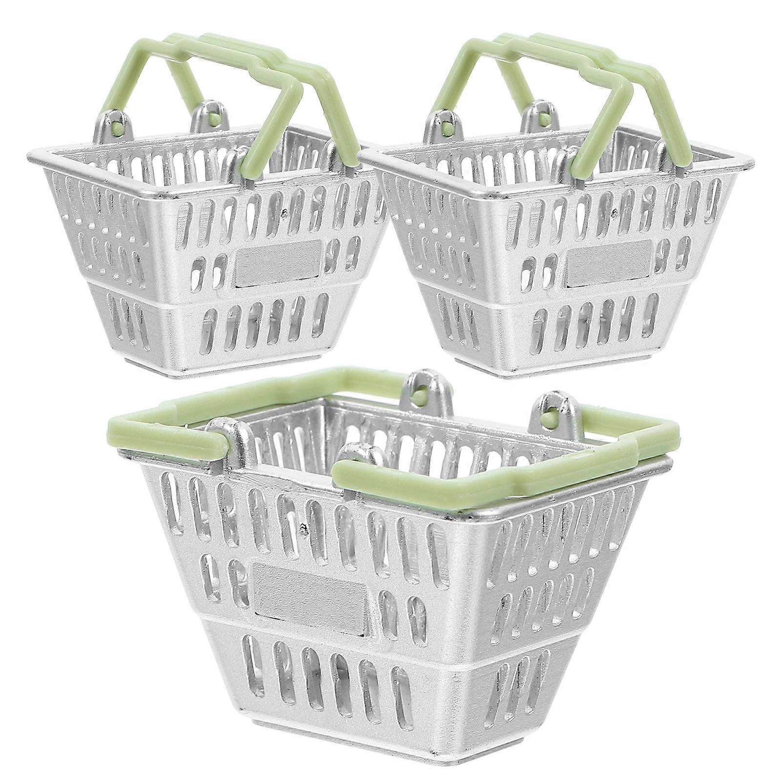 Mini Supermarket Cart with Handle for Decoration Silver ABS Material 3 Pieces