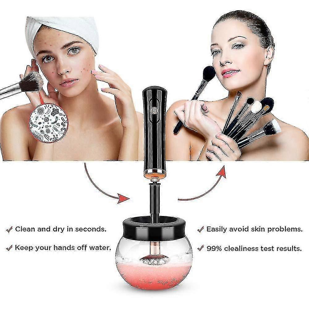 Makeup Brush Cleaner Dryer - Machine With 8 Rubber Holders (Black)