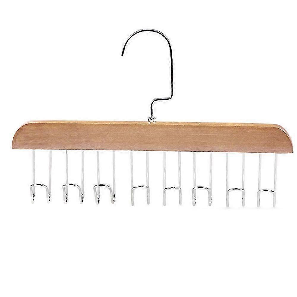 Multifunctional Non-Slip Closet Storage Hangers, Space Saving Wooden Belt Coat Racks with 8 Deep Groove Hooks for Ties Scarves Socks