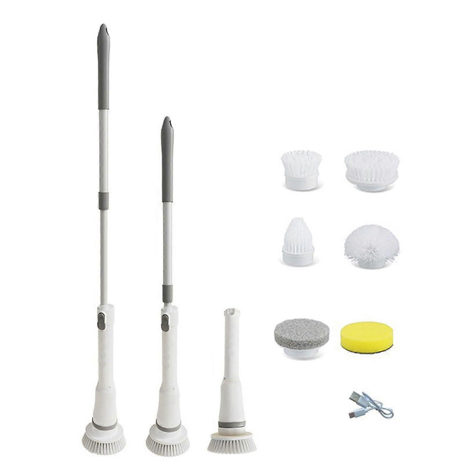 Electric scrubber with 2 speeds, cleaning the brush with 6 interchangeable brush heads, cordless scrubbing cleaning device.
