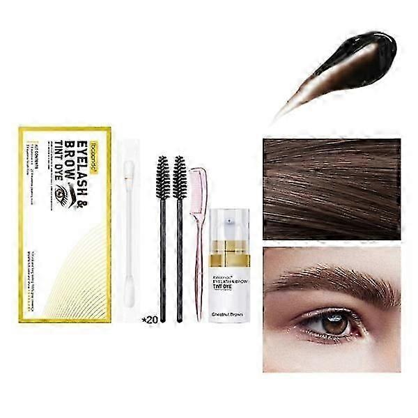Lash & Brow Color Kit, Professional Semi-Permanent 2-in-1 Eyelash & Eyebrow Dye Kit Long Lasting for Salon and Home Use Brown szq