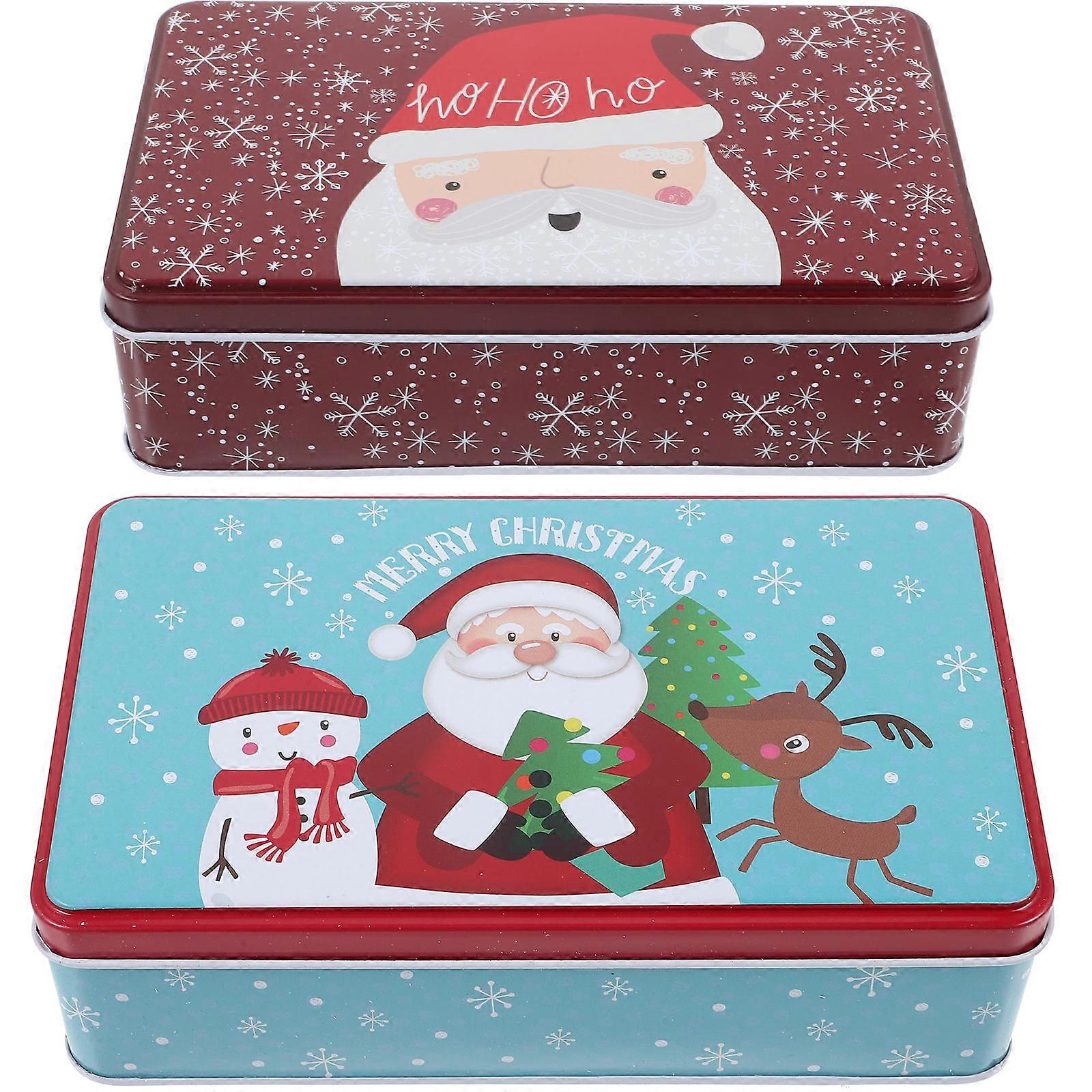 Christmas Tin Treat Boxes 2 Pack Santa Claus Candy Storage Containers with Hinged Lids for Party Favors & Item Organization