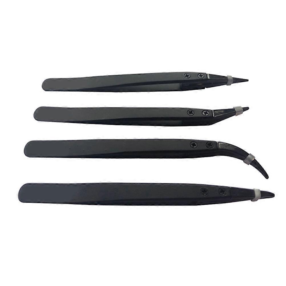 Antimagnetic Tweezers Set for High Temperature Use Black 4Pcs