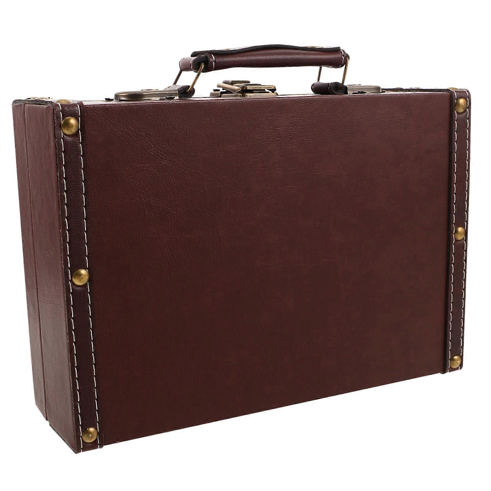 Vintage Wooden Suitcase Storage Box with Handcarry Handle for Home Decor