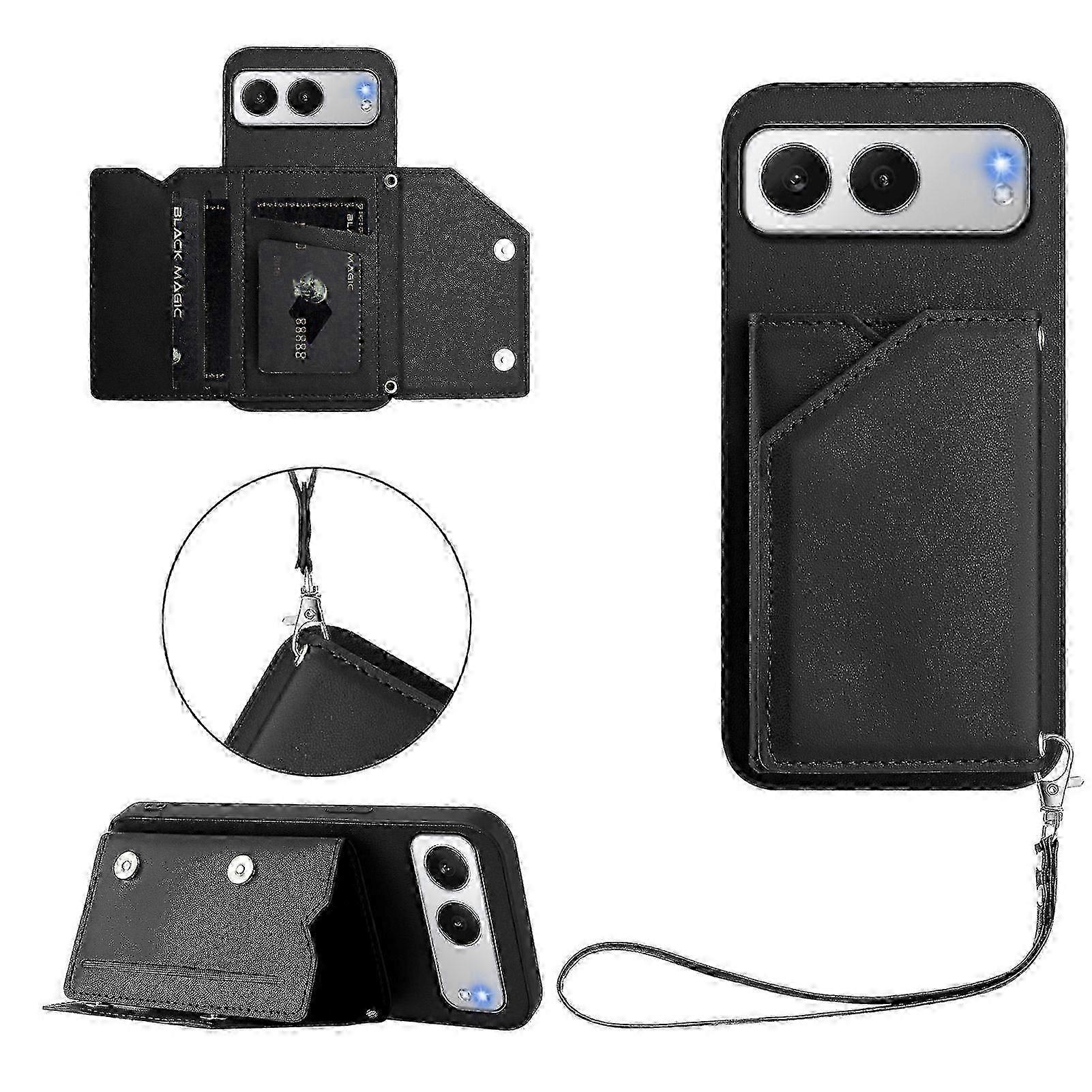 Compatible For OnePlus Nord 4 Case Card Holder Kickstand Skin-Touch Phone Cover with Wrist Strap