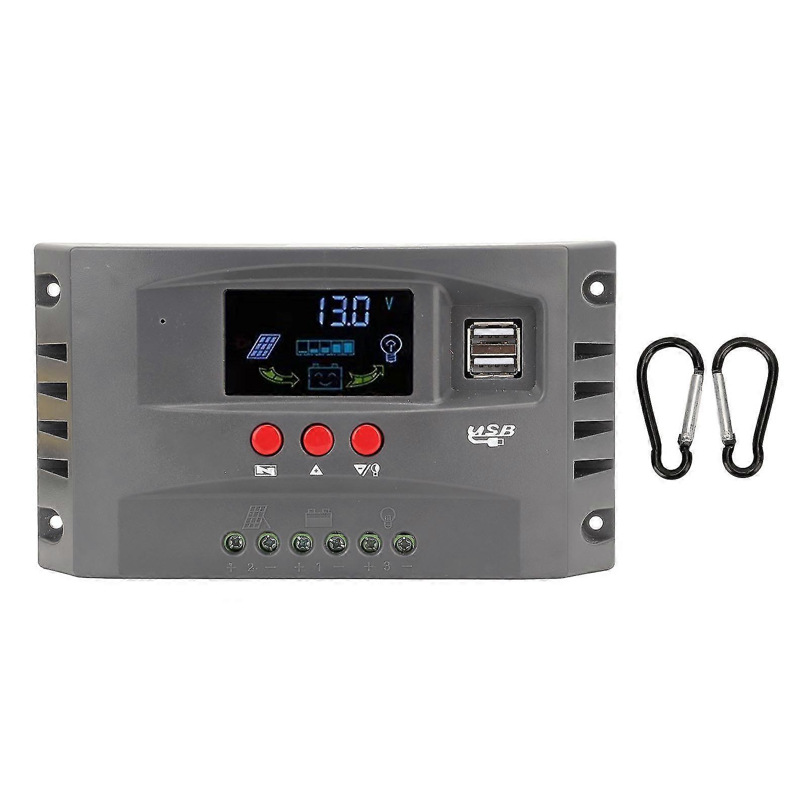 Solar Charge Controller MPPT Tracking Charging 12V/24V Automatic Adaptation LCD Solar Panel Regulator with 2 DC USB Ports